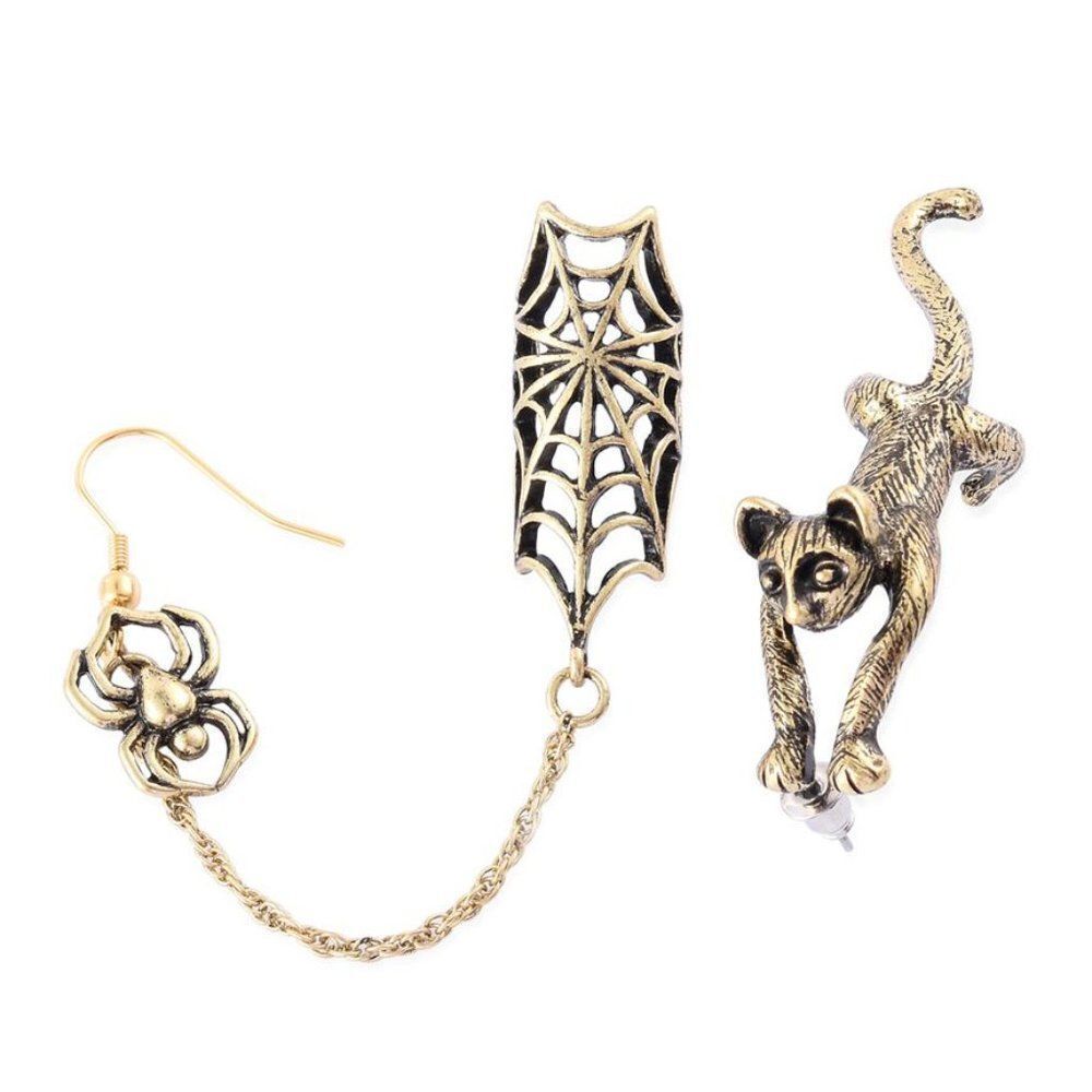 Spider and Cat Ear Cuff Set in Brasstone